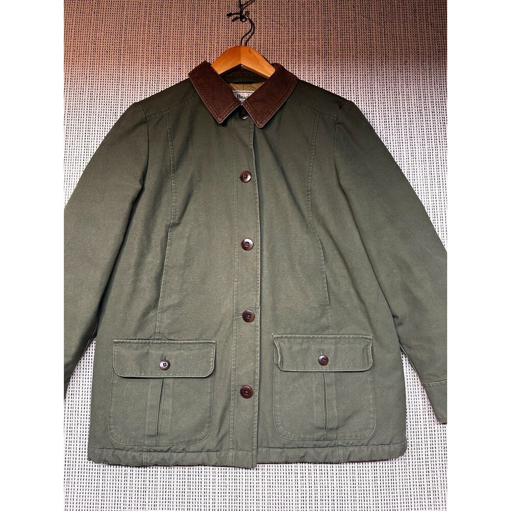 Vintage LL Bean Barn Coat Women Olive Green Corduroy Thinsulate Field Jacket